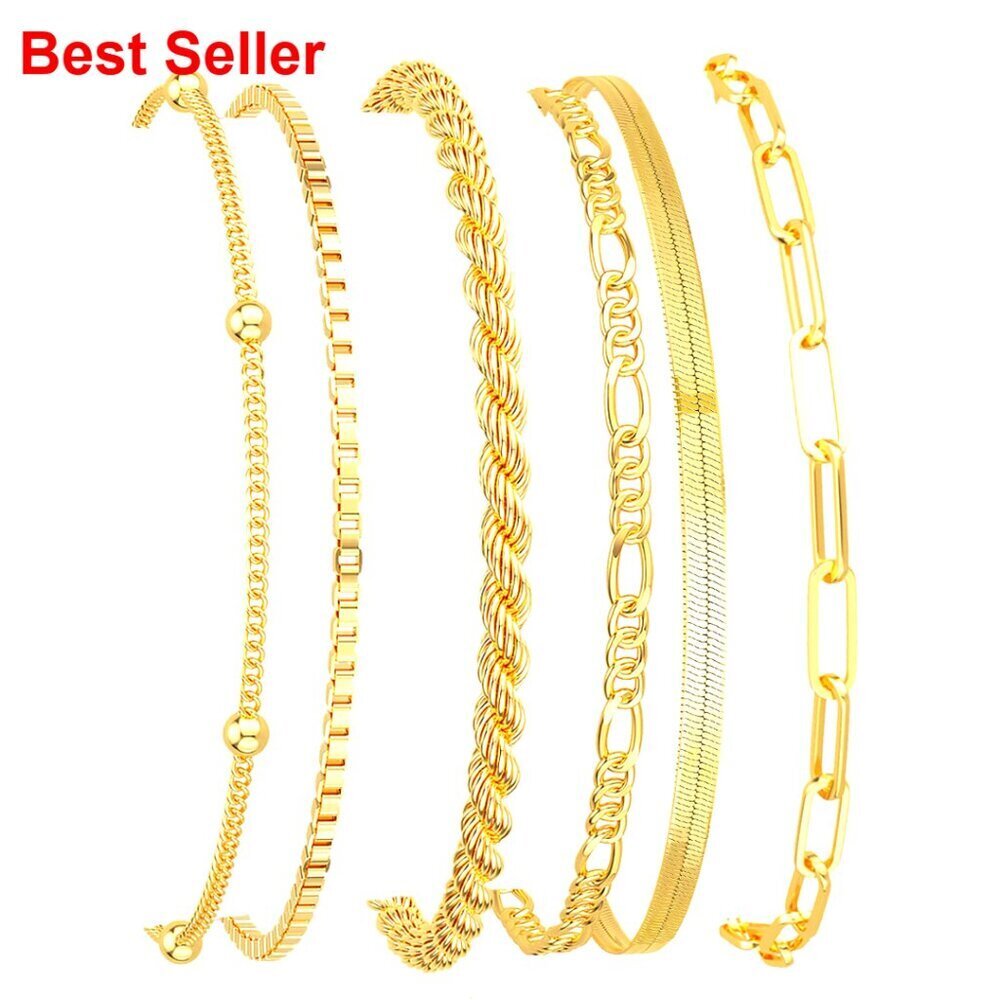 14K Gold Plated Bracelets for Women, Waterproof Stackable Link Chains